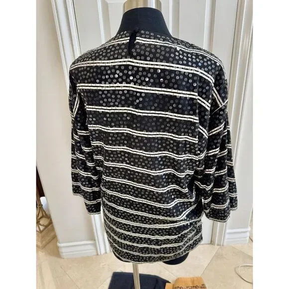 VTG‎ Womens Liz Claiborne Black & White Sequin Sheath 100% Silk Dress Lined Sz.4 - Picture 2 of 11